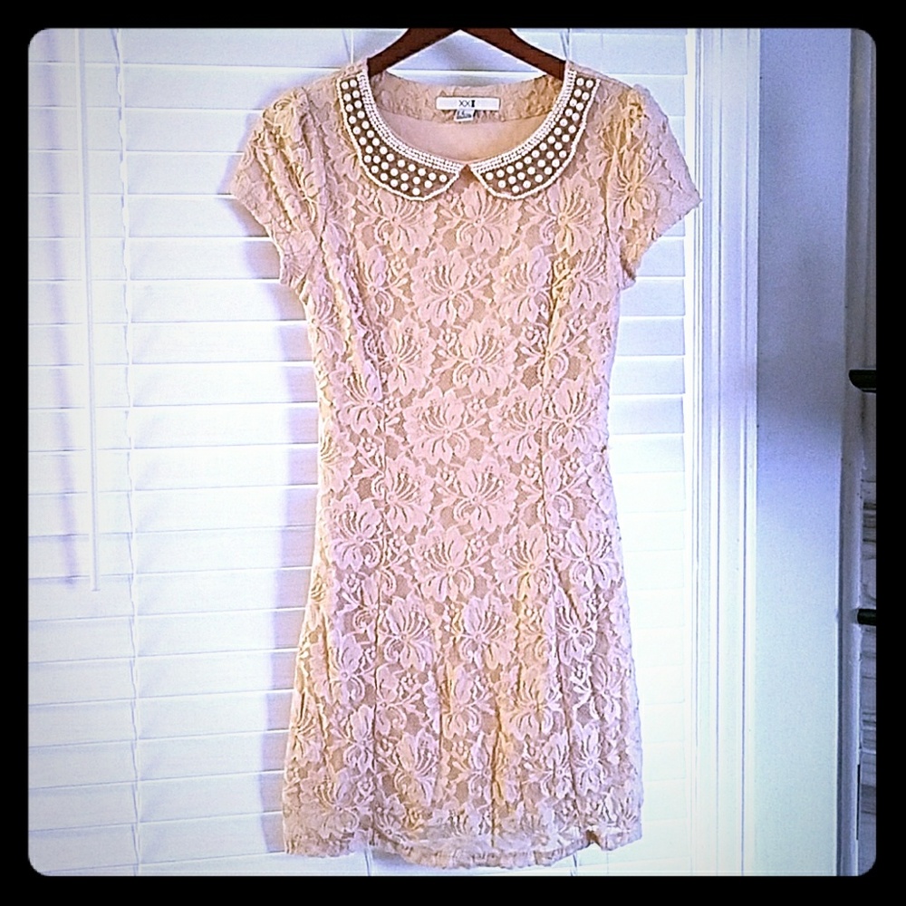 Cream dress with lace overlay